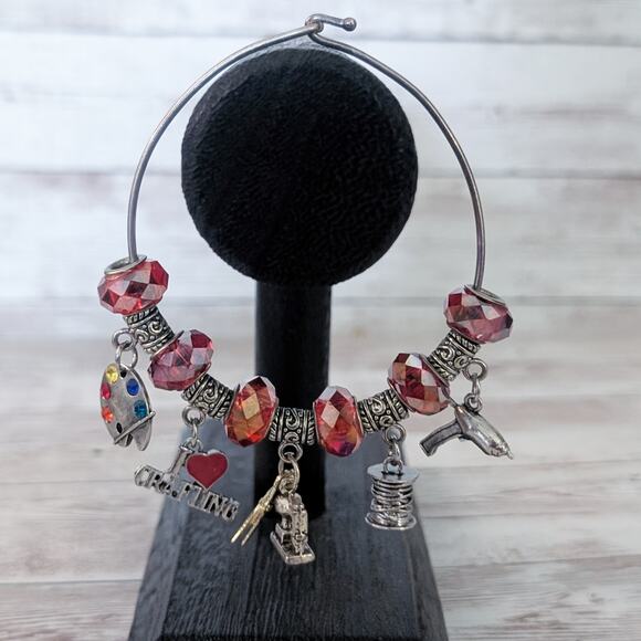 Crafting Charm Bracelet Red & Silver Tone - Fair Condition - Picture 13 of 16
